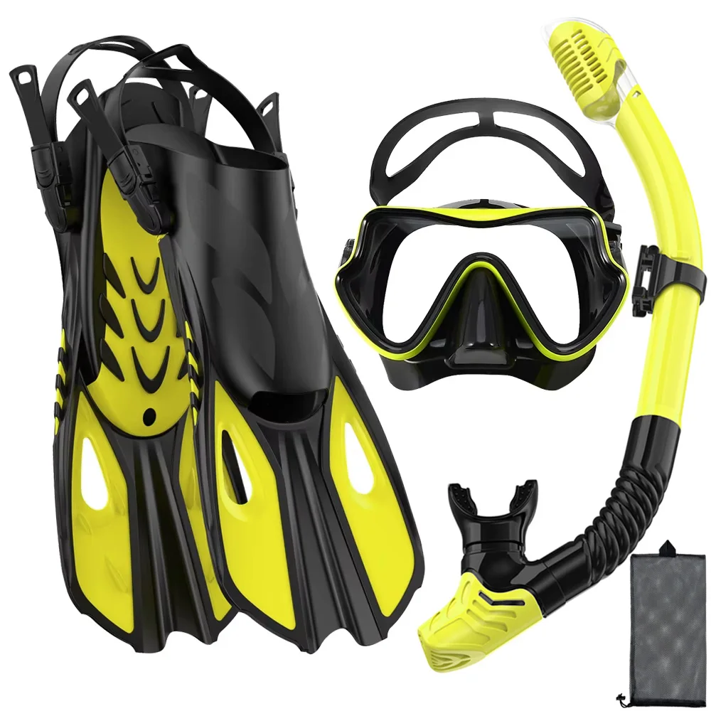Schnorchel-Set mit Panorama-Sichtmaske, Verstellbaren Tauchflossen, Trocken-Schnorchel und Reisetasche - Schnorchelausrüstung für Erwachsene – Detail 15