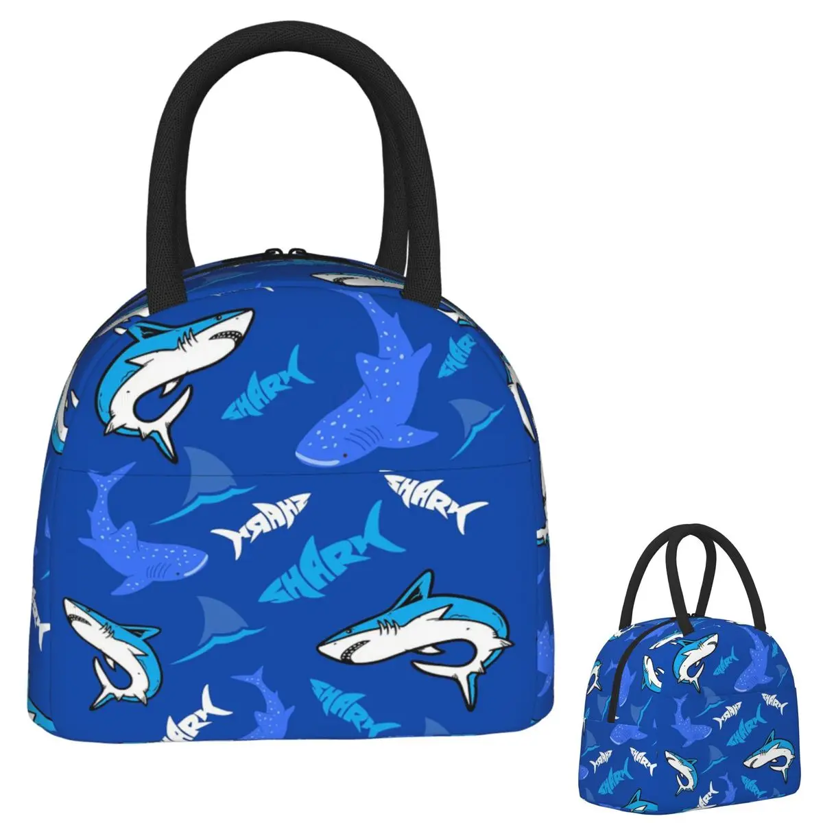 

Изолированная сумка для обеда с рисунком синей акулы для женщин и детей, герметичные коробки для еды, термосумка для ланча