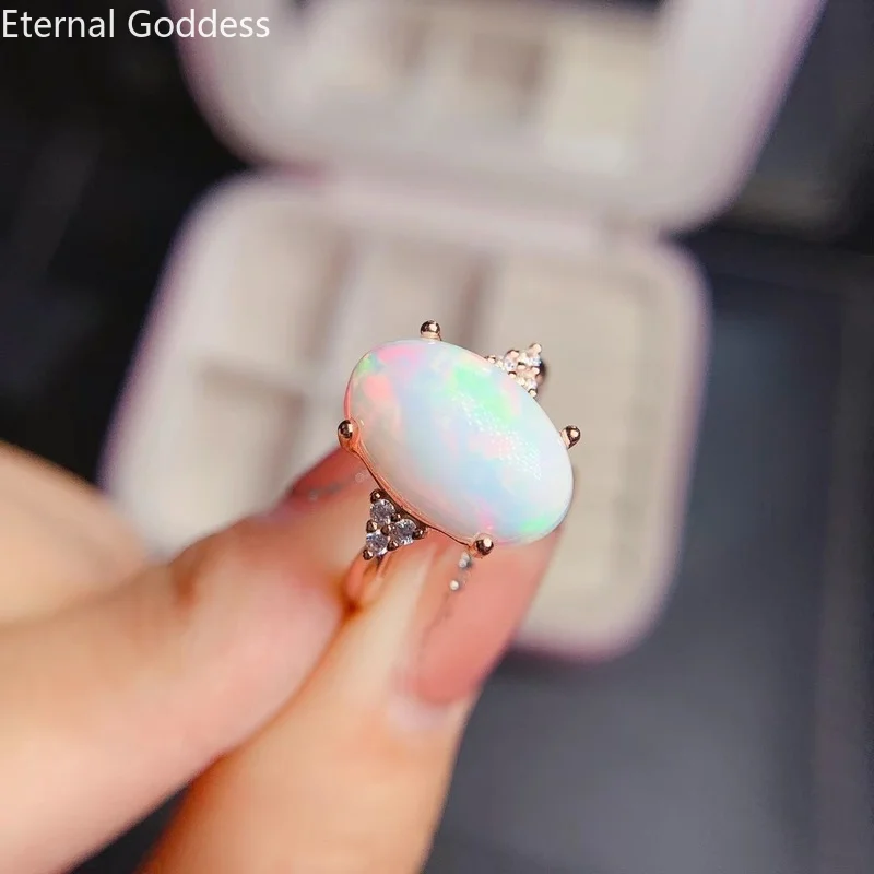 Sterling Silver 925 100% Real Natural Opal Ring In Sterling Silver Simple Fashion Personality Luxury Rings Jewelry