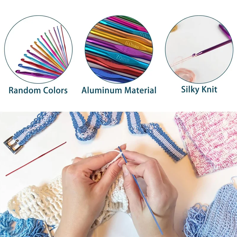 2.0-10.0mm Colorful Metal Crochet Hooks For Arthritic Hands Aluminum Ergonomic Handle Crochet Needles For Yarn Craft Comfortable