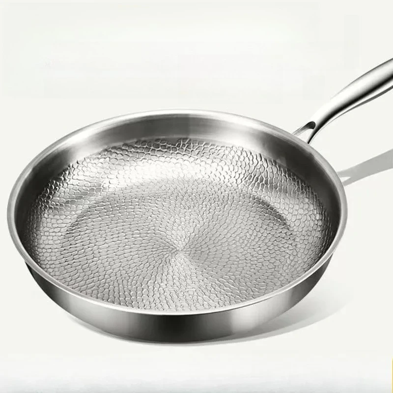 

Flat Bottom Pan No Coating Hammered Frying Pan Steak Skillet Home Use Wok Stainless Steel Non Stick Iron Cookware Must Have
