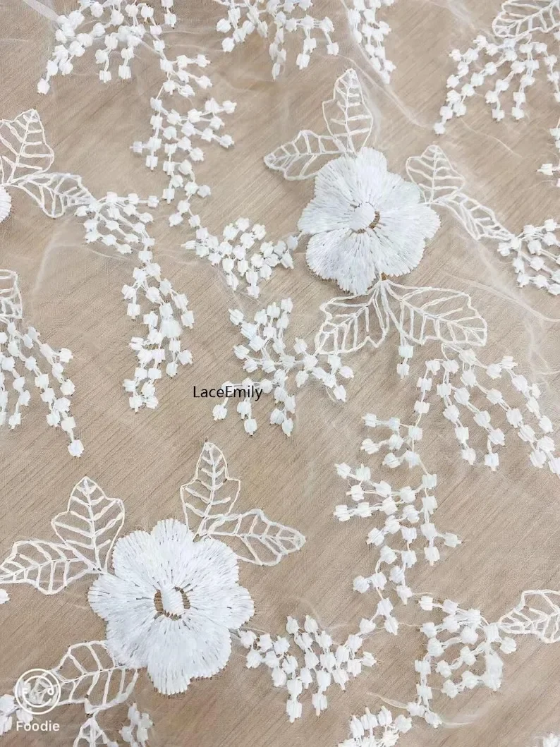 Whte flower embroidery  fabric soft lace fabric for wedding   bridal  dress fabric veil  51