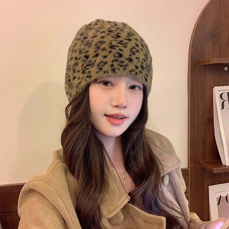 Ins Personalized Leopard Print Pullover Beanies Cap for Women Autumn and Winter Warm Versatile Fashion Casual Y2K Knitted Hat