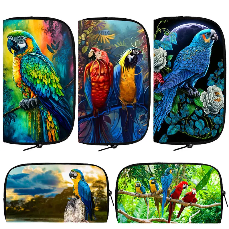 

Animal Bird Parrot Print Wallet Women Money Coin Bags Phone Credit Card Casual Holder Boys Purse Clutch Long Wallets Gift