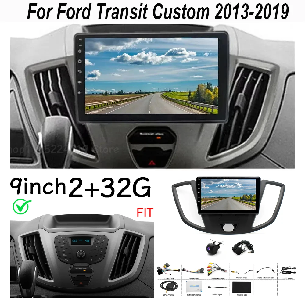 

2+32G Android13 Car Stereo for Ford Transit Custom 2013-2019 fit for CarPlay Android Auto Stereo 9Inch Car Radio Wifi GPS FM/RDS