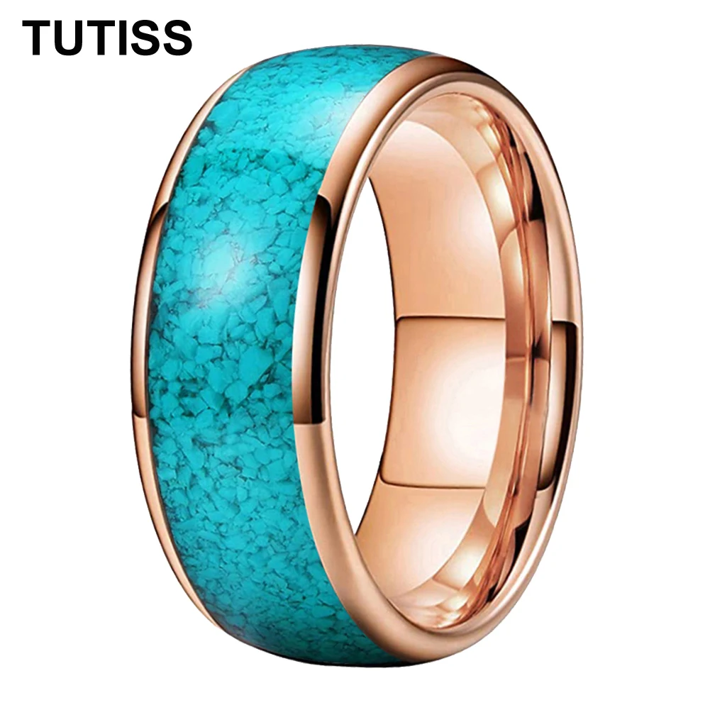 

TUTISS 4/6/8mm Tungsten Rings for Men Women Engagement Wedding Bands Crushed Turquoise Inlay Domed Polished Comfort Fit