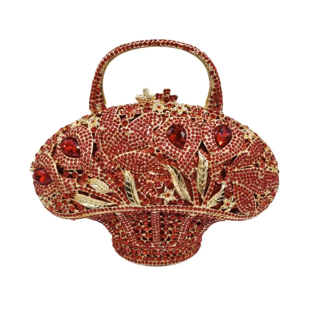 

Цветочная корзина с кристаллами, вечерние сумки, женские роскошные дизайнерские элегантные блестящие стразы, металлические клатчи, кошельки для свадебной вечеринки