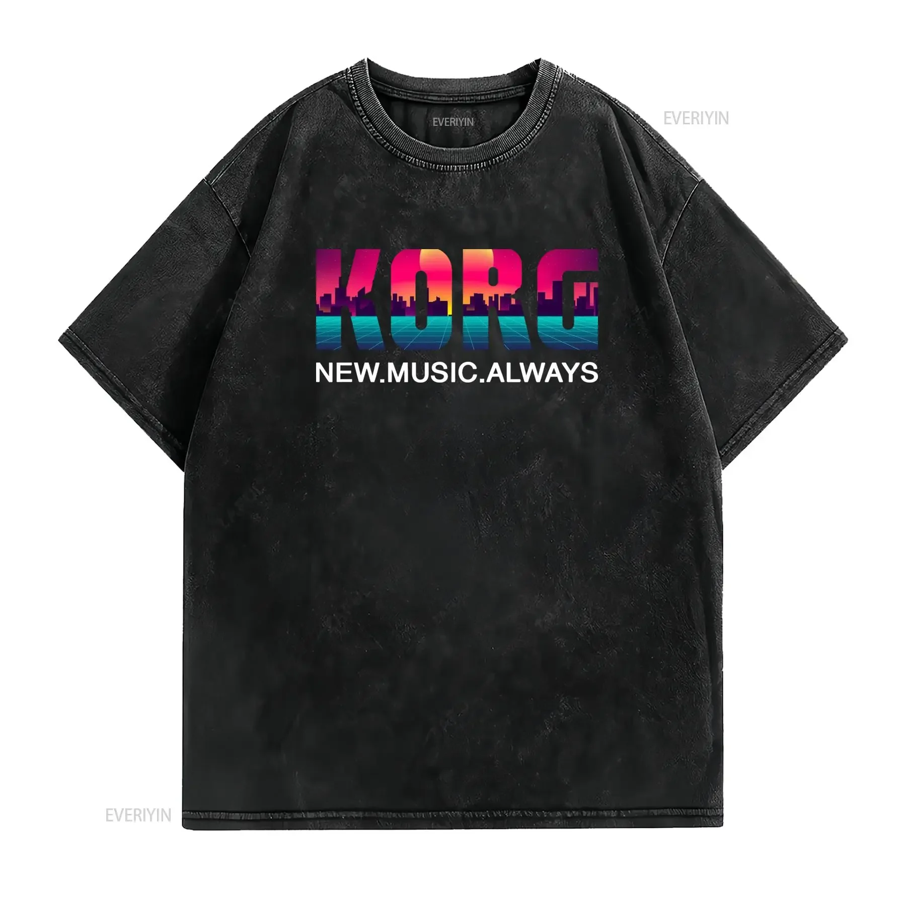 Korg Usa Vintage Music Synthesizer Logo T Shirt Retro 80S Inspired with New Always Slogan Plus Size Casual Round Neck vintage