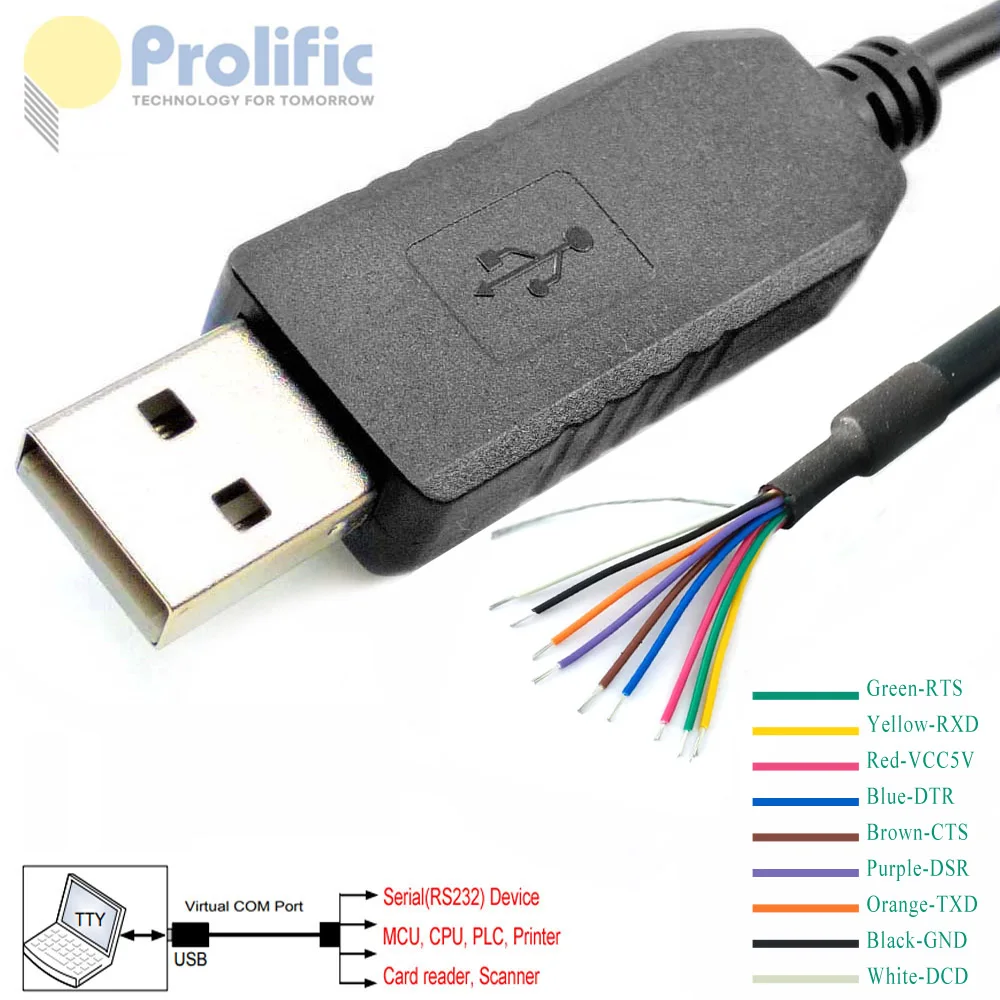 Taiwan Prolific Chip PL2303-RA USB Serial COM IOIOI VCP Converter Cable 8 wires 8 signals with Shielding Drain Wire