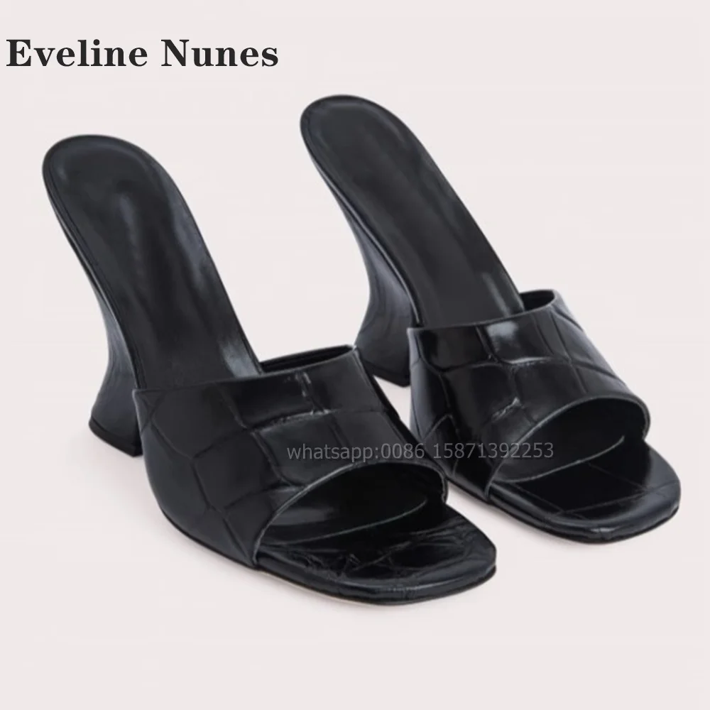 

Black Strange Style Slides Open Toe Slip On Shallow Large Size Solid Fashion Women Heels Concise Office Sexy Sandals 2024 Summer