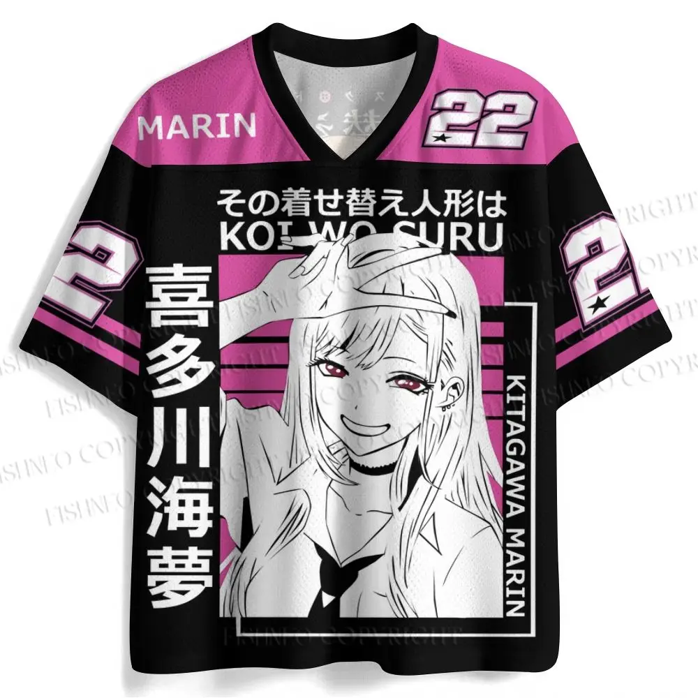 Men Women Kitagawa Marin Anime Football Jersey Oversized Breathable Mesh Manga Line Art Graphic Japanese Anime Print Street Tops