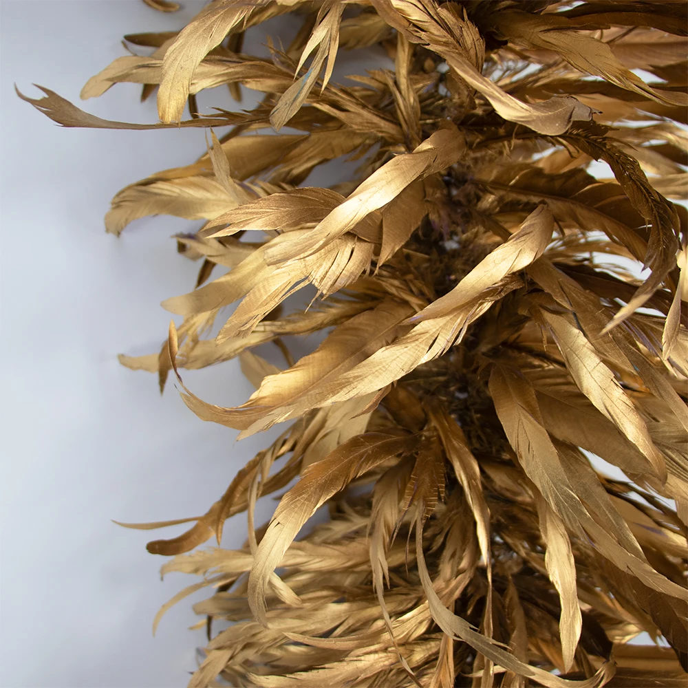 Gold Rooster Feather Fringe Boa 2 Yards Gilded Chicken Tail Feathers for DIY Craft Costume Headpiece Wedding Party Decoration