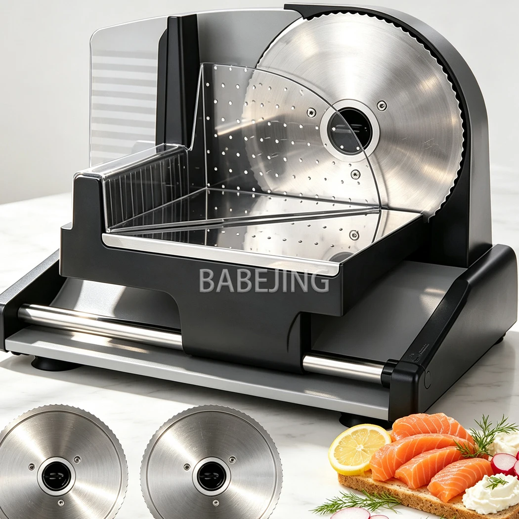 Multi Functional Food Slicer, Easy To Clean 1-15mm Thickness Adjustable Semi-Automatic Household Electric Meat Slicer