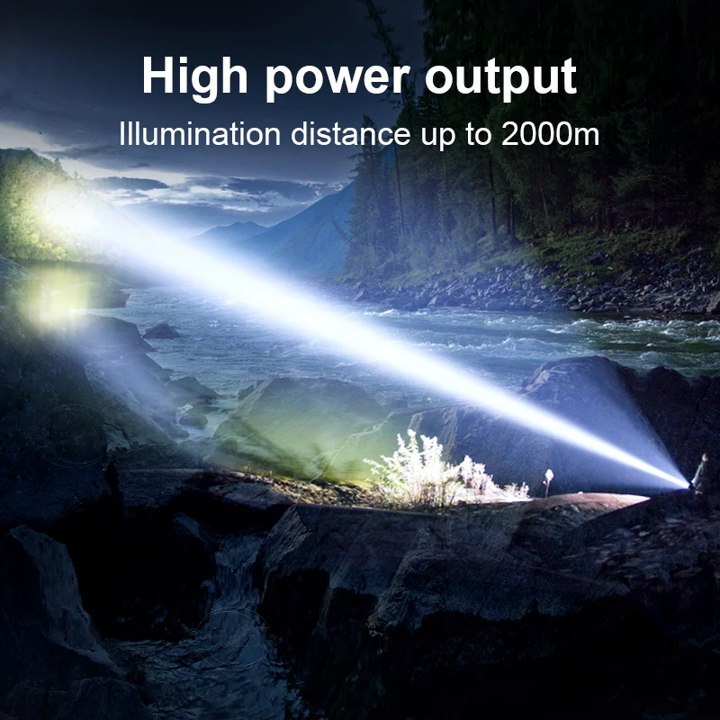 NEW Most Powerful LED Flashlight Rechargeable Torch Light Irradiate 1500M High Power Flashlight 18650 Waterproof Camping Lantern