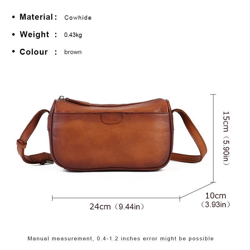 Genuine leather women\'s cross-body bag vintage solid color pillow top layer cowhide multifunctional shoulder bag mobile phone ba