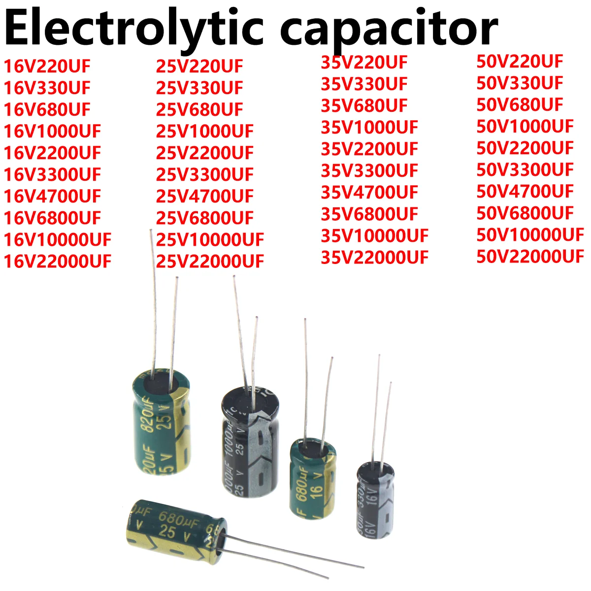 100/50/20/10/5 szt. Kondensator 16V 25V 35V 63V 50V 400V 450V 220uF 330uF 470uF 680uF 1000uF 2200uF 3300uF 4700uF 6800uF 10000uF 22000uF
