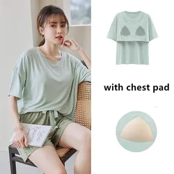 Ladies Sleepwear Modal Loose Pajamas Women Two-Piece Set Spring Summer Thin Short Sleeved Shorts Suit Chest Pad Home Clothes