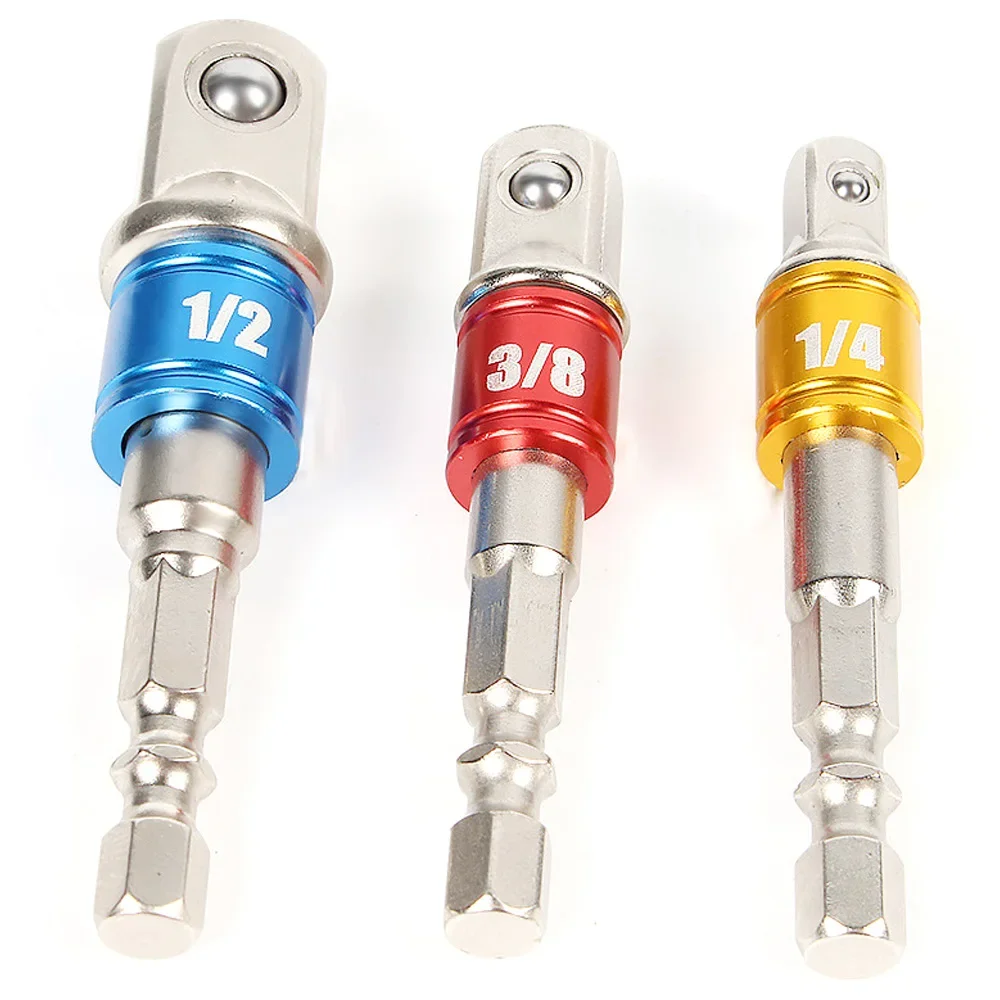 1PC/3PCS Hex Shank Drill Socket Adapter Set for Impact Driver - Square Socket Drill Bits Bar Extension, 1/4", 3/8", 1/2"