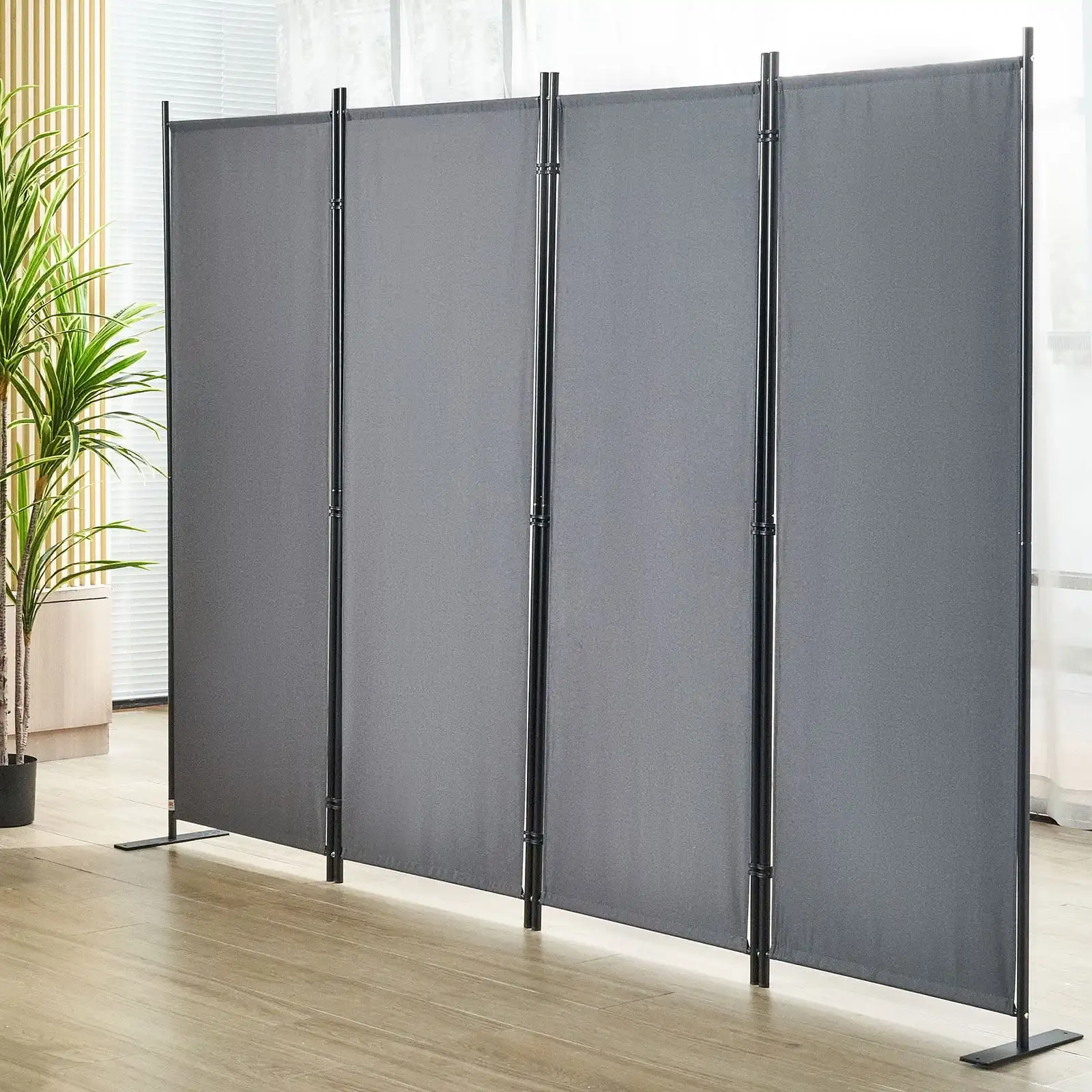 

Room Divider 4-Panel Folding Privacy Screen Room Partition Temporary Wall Divider Freestanding,88.2"x11.8"x67.3" Dark Gray