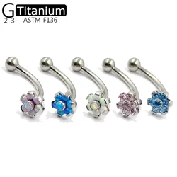 G23 Titanium Navel Nail A Female Navel Ring With A Flower Inlaid Zircon And Opal Luxury Navel Piercing Jewelry