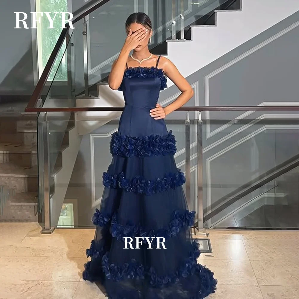 RFYR una línea vestido de celebridad con volantes vestido de fiesta multicapa vestido de noche correas vestido de graduación vestidos de fiesta personalizado