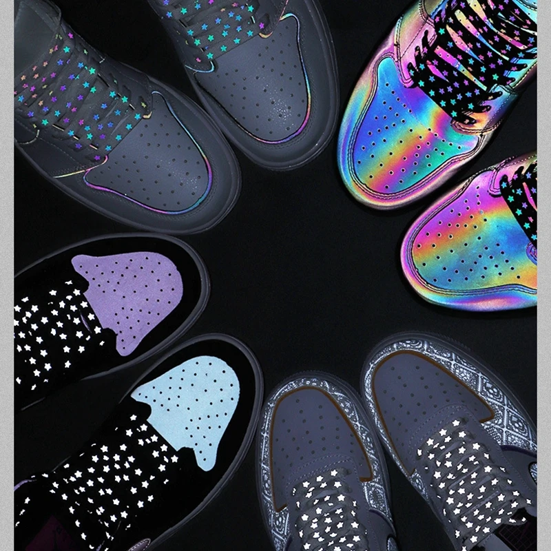 

New Holographic Reflective Shoelaces Cool Sneaker Running Shoes Lace For Adult Children Sports White Star Shoelace Strings 1Pair