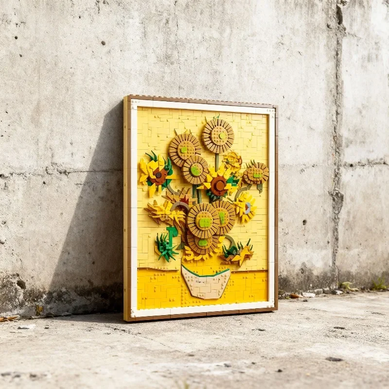 2026 New 2615 granular art handmade mural Vincent Van Gogh Sunflower creative building block puzzle model toy birthday gift
