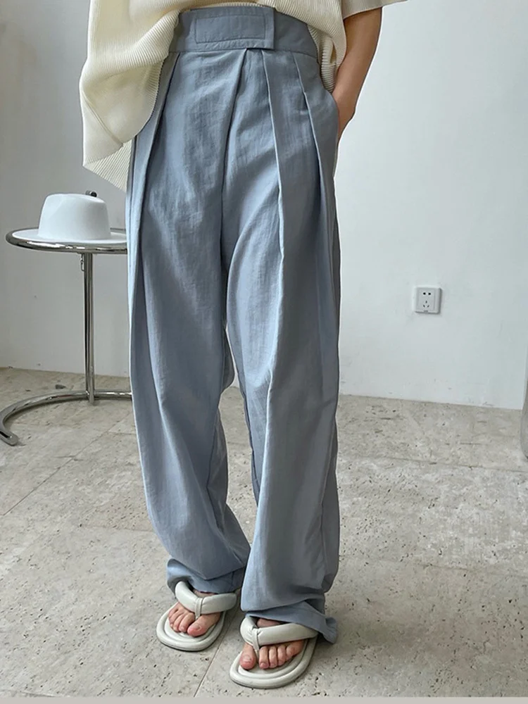 

High Waist Black Pleated Asymmetric Wide Leg Pants New Loose Fit Trousers Women Fashion Tide Spring Autumn 2023 M315