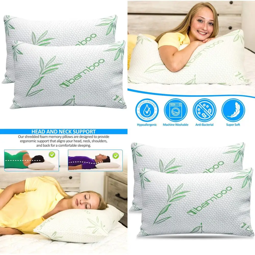

Набор из 2 охлаждающих подушек King Size из пены с эффектом памяти со съемными чехлами для сна на спине и на боку, изготовленные из бамбукового вискозного волокна