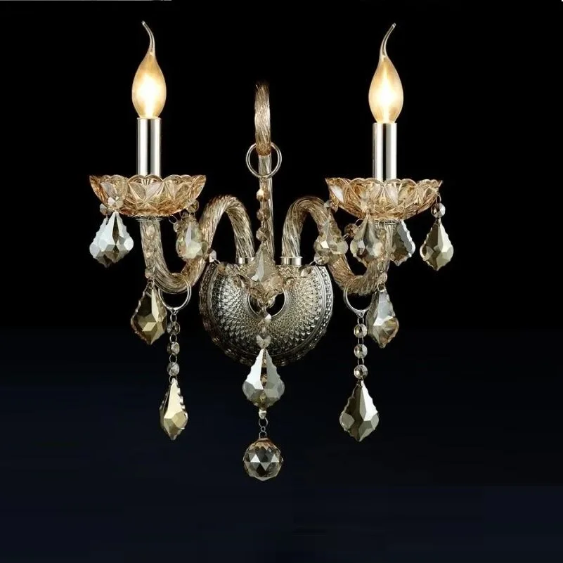 

High-end Cognac-colored Crystal candle Wall lamp Wall lamp bedside aisle luxury living room bedroom study Wall lamp