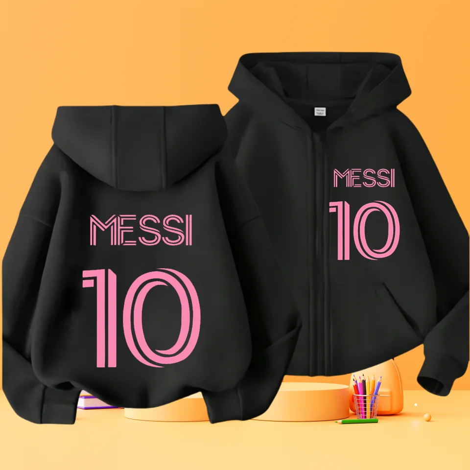 Messi football star children's zipper-style hooded sweatshirt for boys, casual top,casual jacket, fall/winter coat,cartoon print