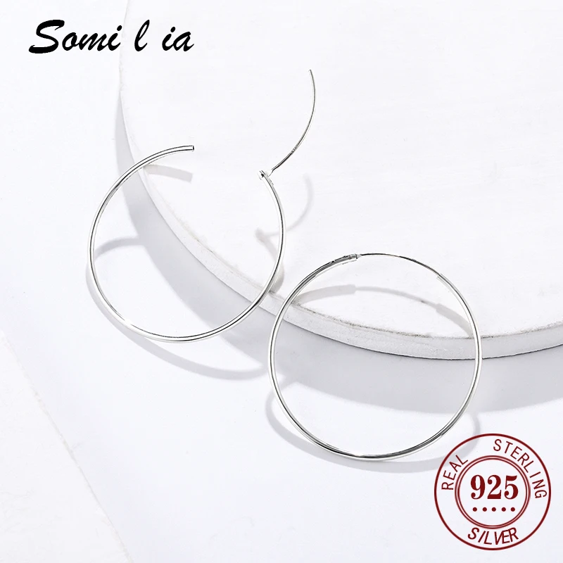 SOMILIA SOMILIA Platinum Big Hoop Earrings for Women, 925 Sterling Silver Jewelry Female Fashion Women Earrings 10-90mm For Gift