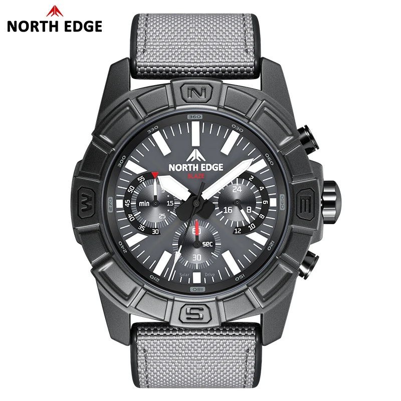 

North Edge Blaze Men's Watch 5ATM Waterproof Swimming Solar Power Quartz Watch Men Sports Wristwatch 316 stainless steel Case