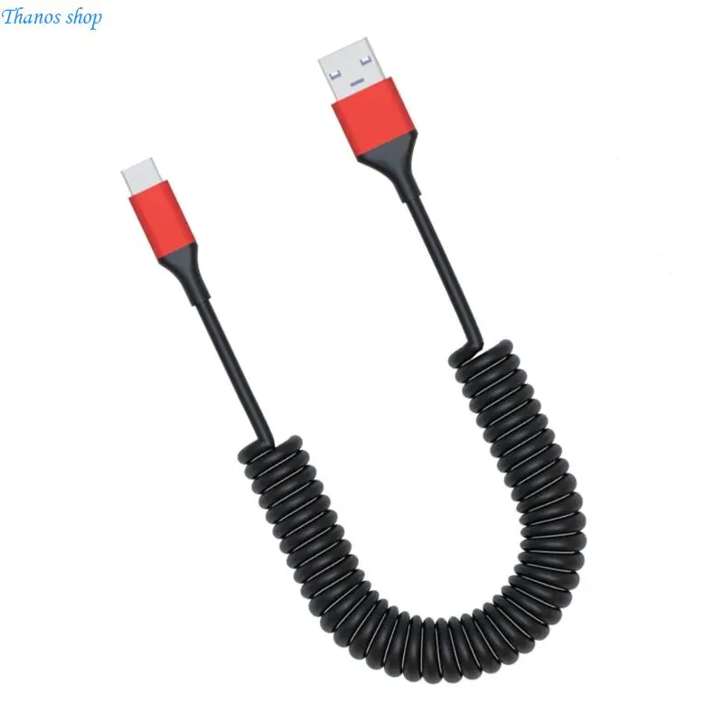 Adjustable Length USB To Type C Coiled Charging Cable Wire Flexible Stretchable Data Sync Cord For Phones Tablets Consoles X37A
