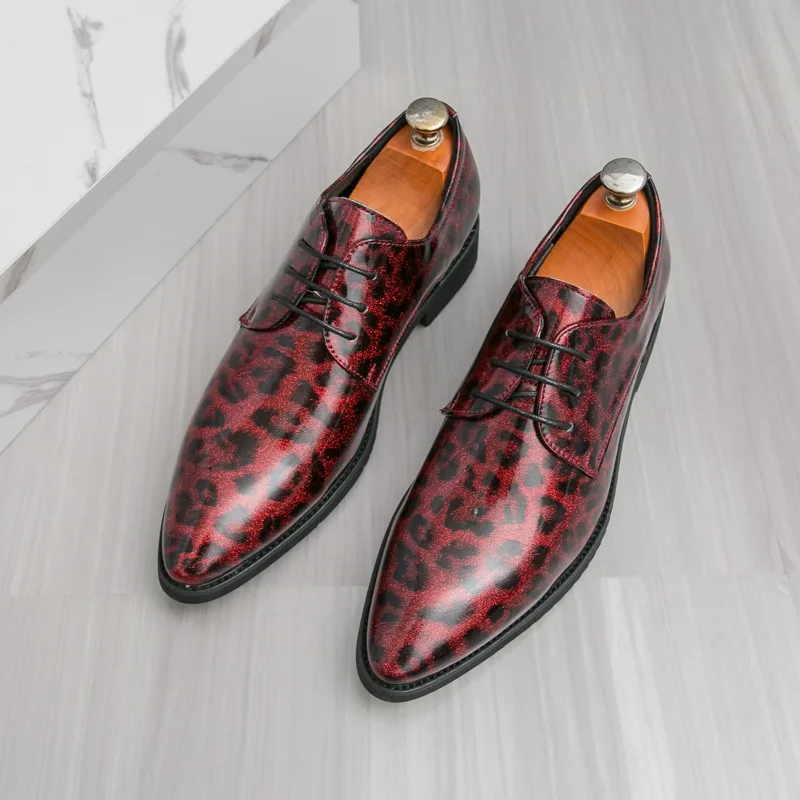 

Leopard Red Dress Shoes Man Luxury Pointed Toe Men's Formal Shoes Casual Business Leather Shoes For Men zapatos de vestir hombre