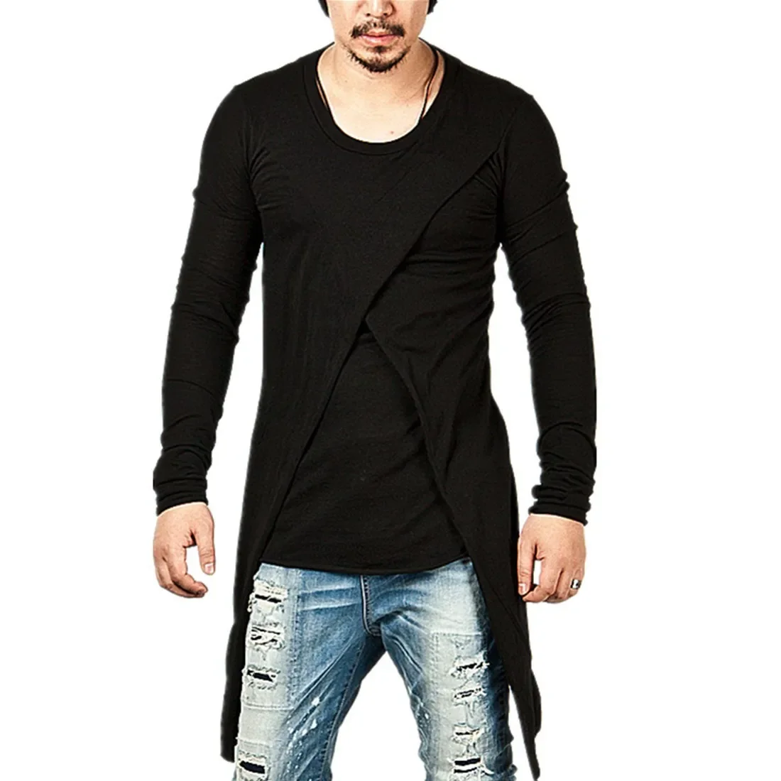 

2024 Spring/Summer New Korean Version Men's Fashion Hip Hop Fashion Long Sleeve T-shirt Fake Two Pieces