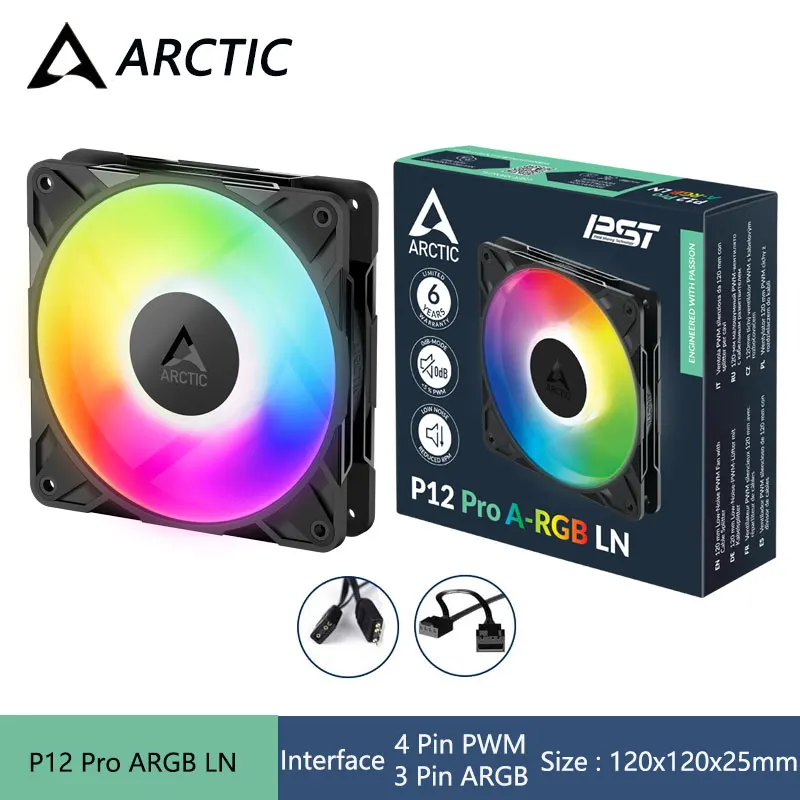 ARCTIC P12 Pro ARGB LN 12cm Chassis Fan,5V 3Pin ARGB/12V 4Pin PWM/Fluid Dynamic Bearing/450-2000RPM Low Speed Version Silent Fan