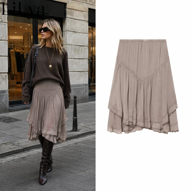 Fashion Asymmetric Short Skirt Women's Mid Waist Layered Decor Casual Summer Arrival Versatile Daily Casual Street Lady Skirt