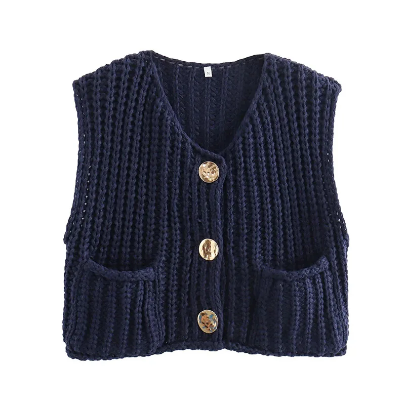 2024 Herfst Winter Effen Gebreide Trui Dames Mode V-Hals Knoop Vest Top Jas Casual Mouwloze Zachte Comfortabele Truien Trui