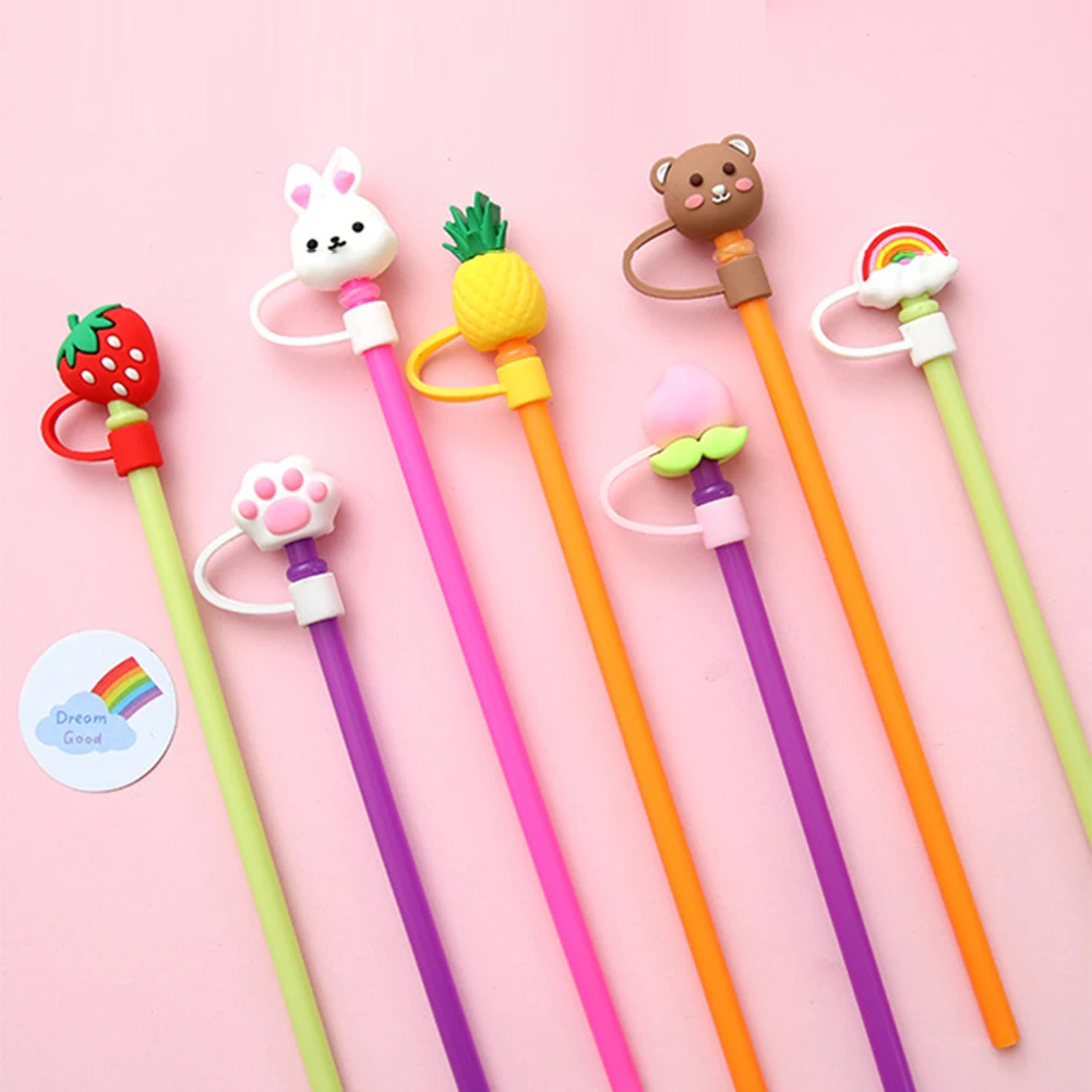 Cute Cartoon Straw Silicone Tips Drinking Dust Cap Reusable Splash Proof Plugs Cover Party Straw Decoration Dust Cover