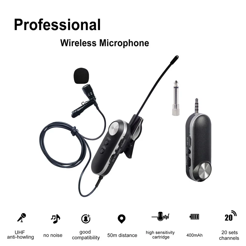 UHF Wireless Saxophone Microphone Camera Smart Phone Transmitter Receiver System Mic Set 6.35mm Voice Amplifier for Speakers