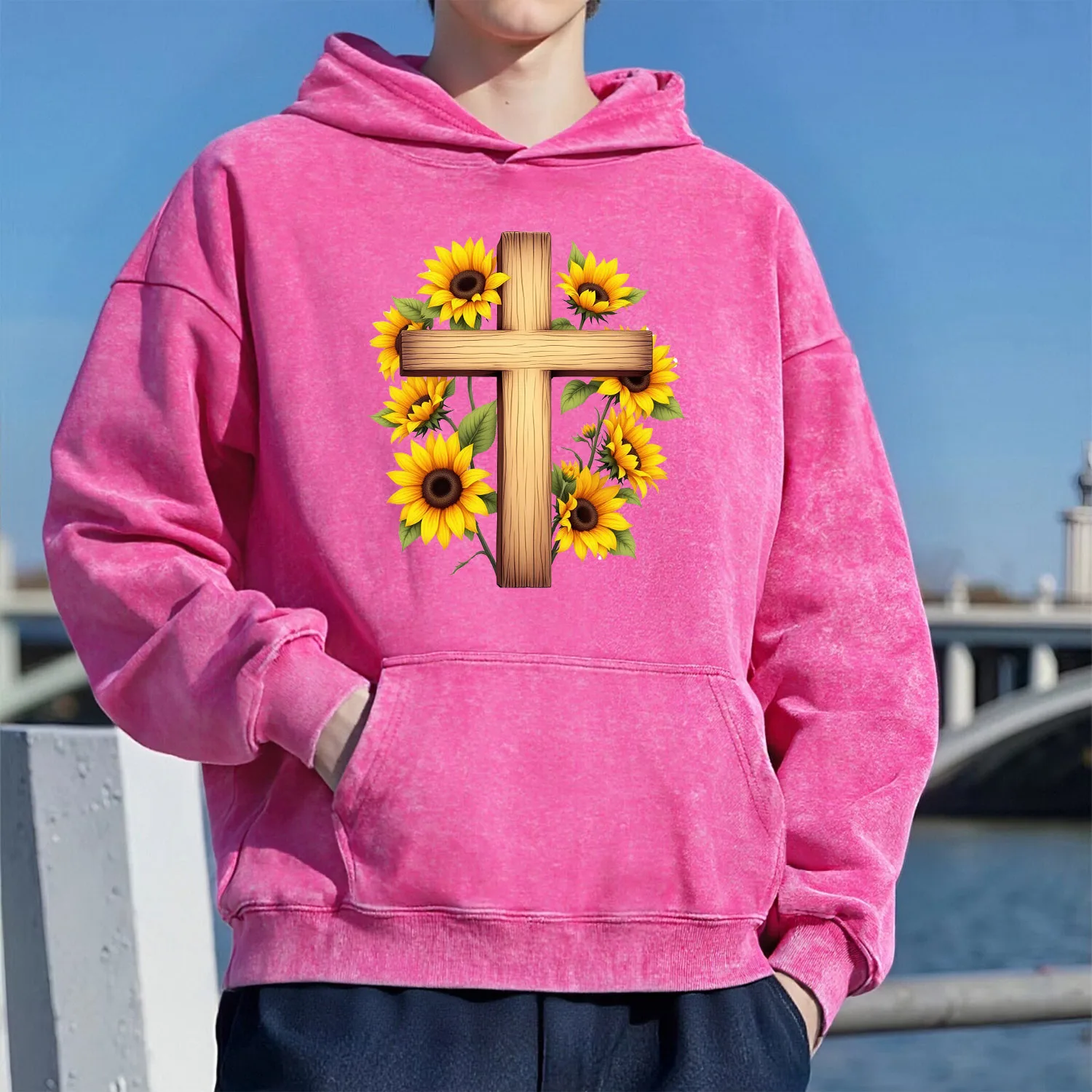 سويت شيرت بقلنسوة بنمط كروس ريترو مغسول للجنسين كاجوال بنمط رياضي مصنوع من القطن الخالص طراز الشارع 400 جرام