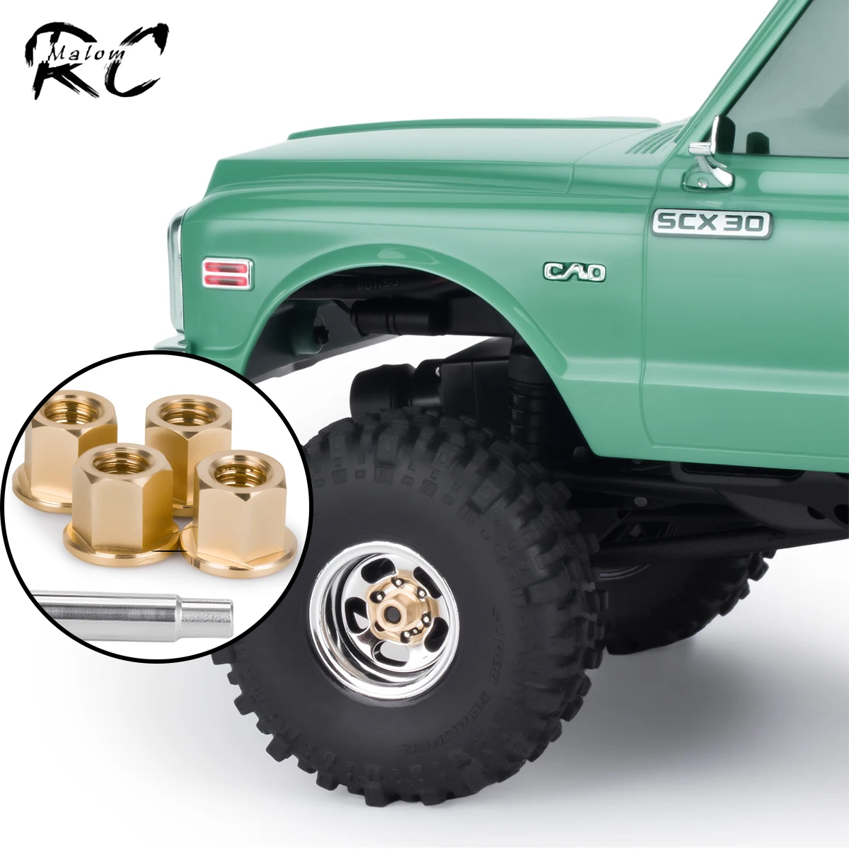 Bronco Wrangler JLU 1/30 Brass Wheel Nuts Set – w/ Socket Wrench for SCX30 4X4 Crawler Parts