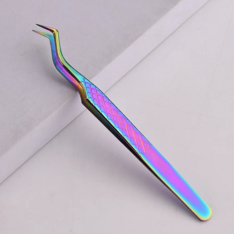 Pinzas de extensión de pestañas de acero inoxidable, puntas de fibra, pinzas de alta precisión para ventiladores de volumen, herramientas profesionales