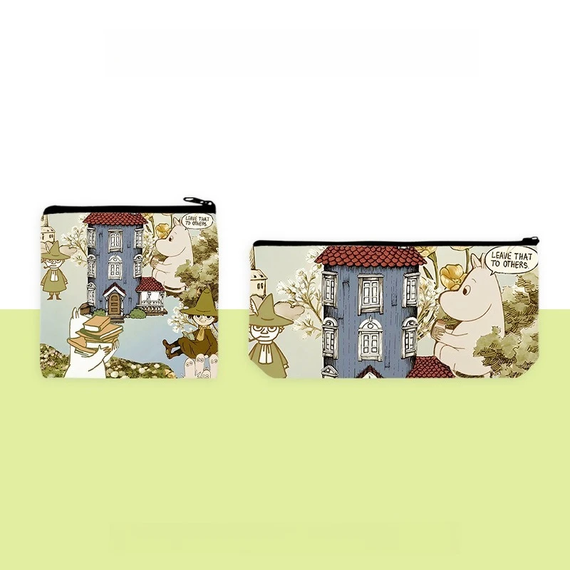 2PCS New Kawaii Anime Moomins Series Coin Purse + Pencil Case Cute Cartoon Character Creativity HD Printing Zipper Bag view 5