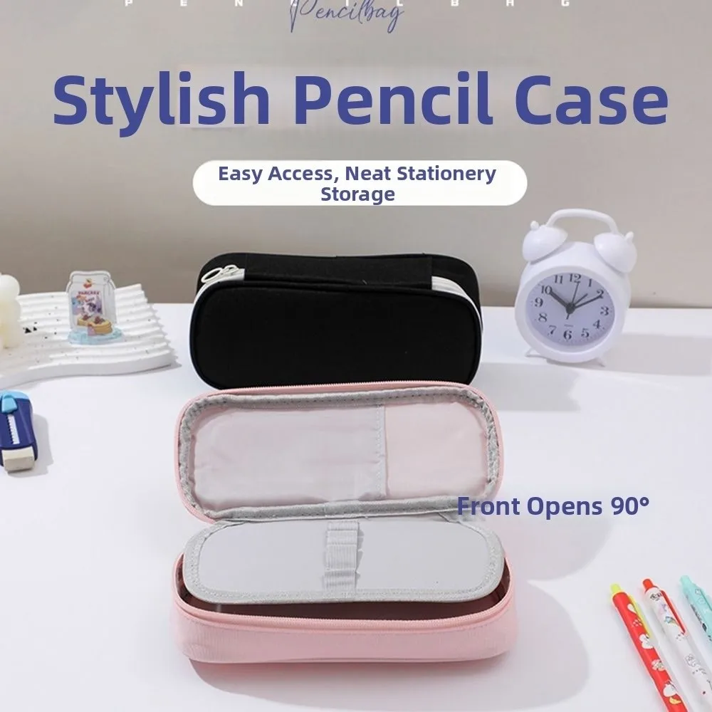 Large Capacity Minimalist Pen Bag Oxford Cloth Multi-functional Layered Pencil Case Zippered Space Saving Stationery Organizer