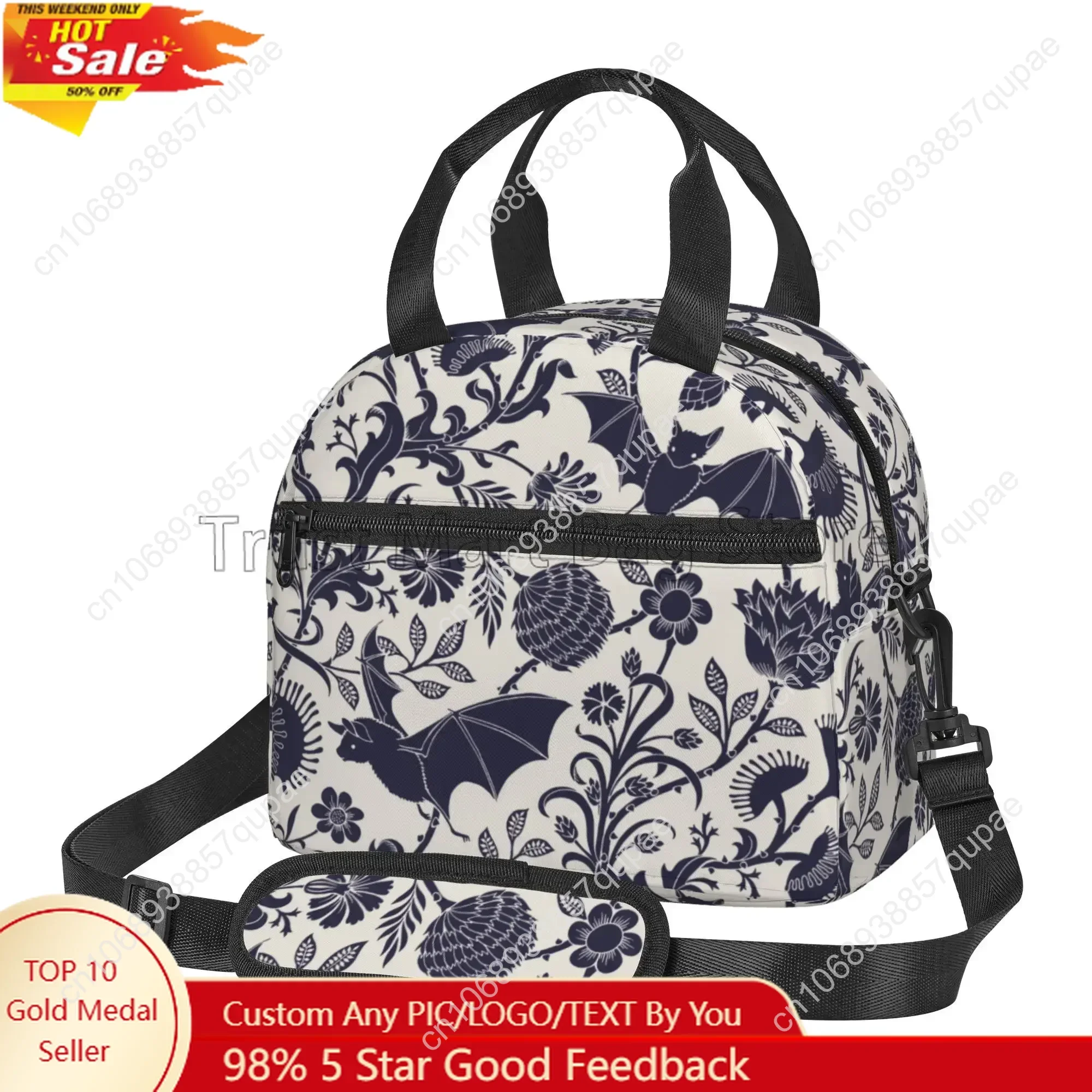 

Halloween Bats Insulated Lunch Bag Reusable Thermal Cooler Bento Tote Bags with Adjustable Shoulder Strap for Work Travel Picnic