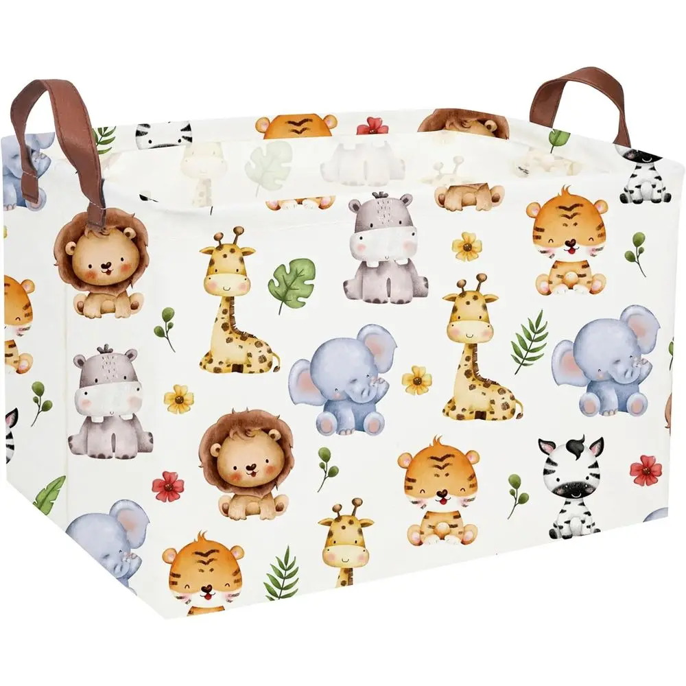 Cute Animal-Themed Waterproof Storage Bins for Kids, Nursery Basket Organizer with Handles