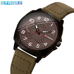 SYNOKE Popular Male Quartz Wristwatch Military Sports Shockproof Leather Retro Watch Men Fashion Casual Clock Relogio Masculino