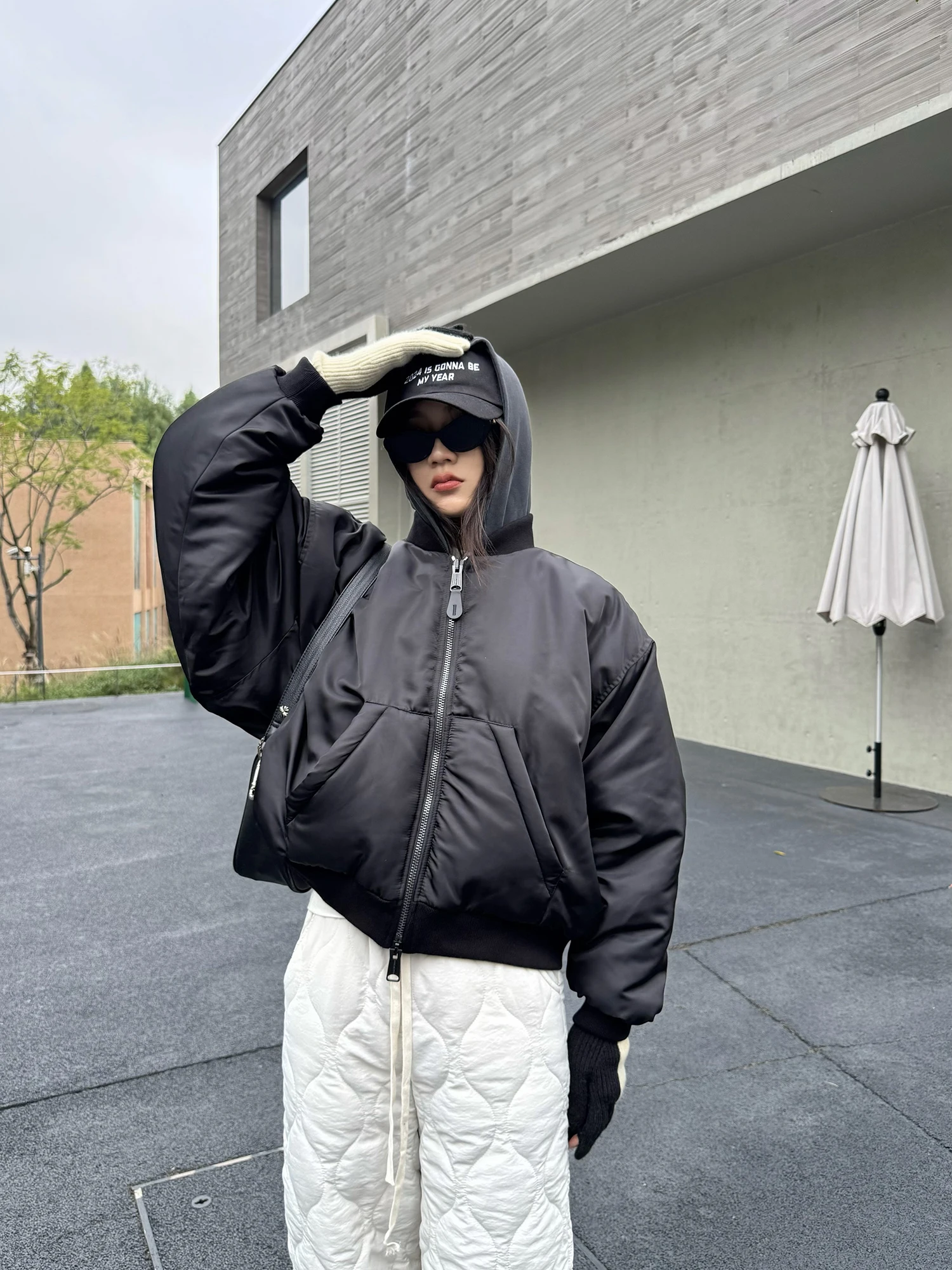 

Куртка-пальто Aboutkeke Pioneer Design: свободный крой, двойная молния, капюшон, пэчворк, хлопок, утепленная, зимняя, в уличном стиле